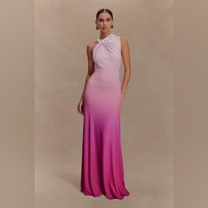Meshki Marlee Asymmetrical Slinky Maxi Dress - Ombre Pink